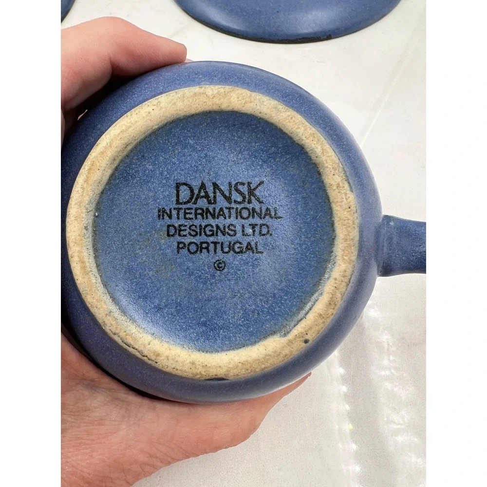 Dansk International Designs Blue Stoneware Tea Cup and Saucer Set of 2 Portugal